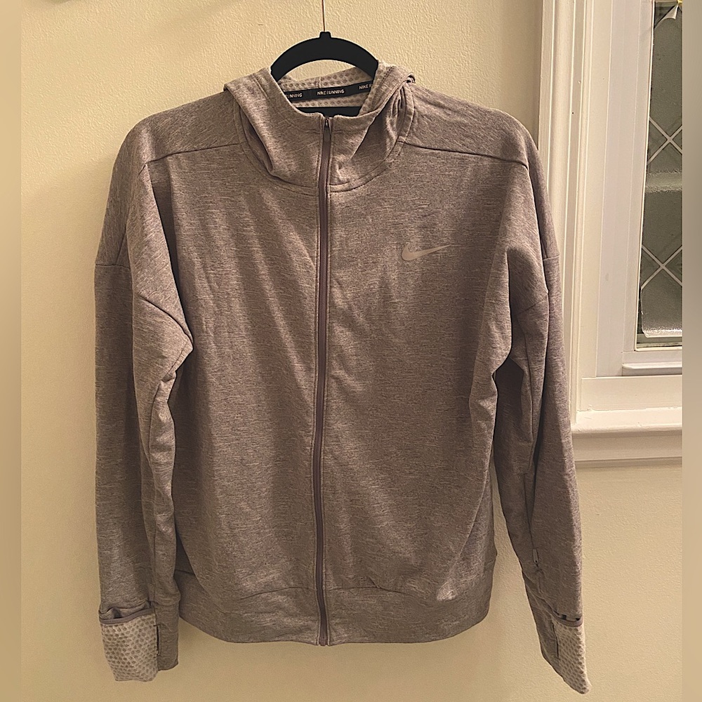Nike running dri fit full zip hoodie sweatshirt grey small